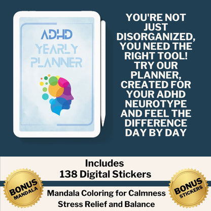 ADHD YEARLY PLANNER 2024 - Digital Version - Planner Digitale - ADHD Life Sync | Tools and Resources for Brains That Work Differently