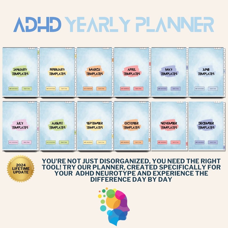 ADHD YEARLY PLANNER 2024 - Printable Version - Planner Stampabile - ADHD Life Sync | Tools and Resources for Brains That Work Differently