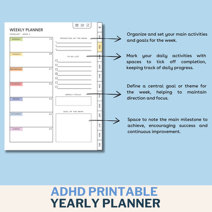 ADHD YEARLY PLANNER 2024 - Printable Version - Planner Stampabile - ADHD Life Sync | Tools and Resources for Brains That Work Differently